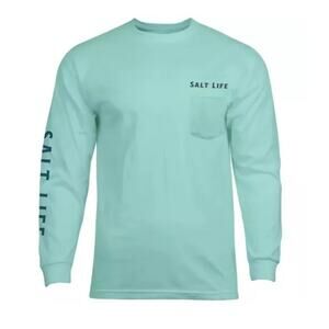 NWT SALT LIFE "SPEEDY TUNA " ARUBA BLUE COTTON POCKET LS T-SHIRT LARGE $26+